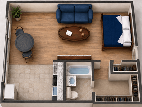 Floor plan for studio, 1 bath, 475 sqft